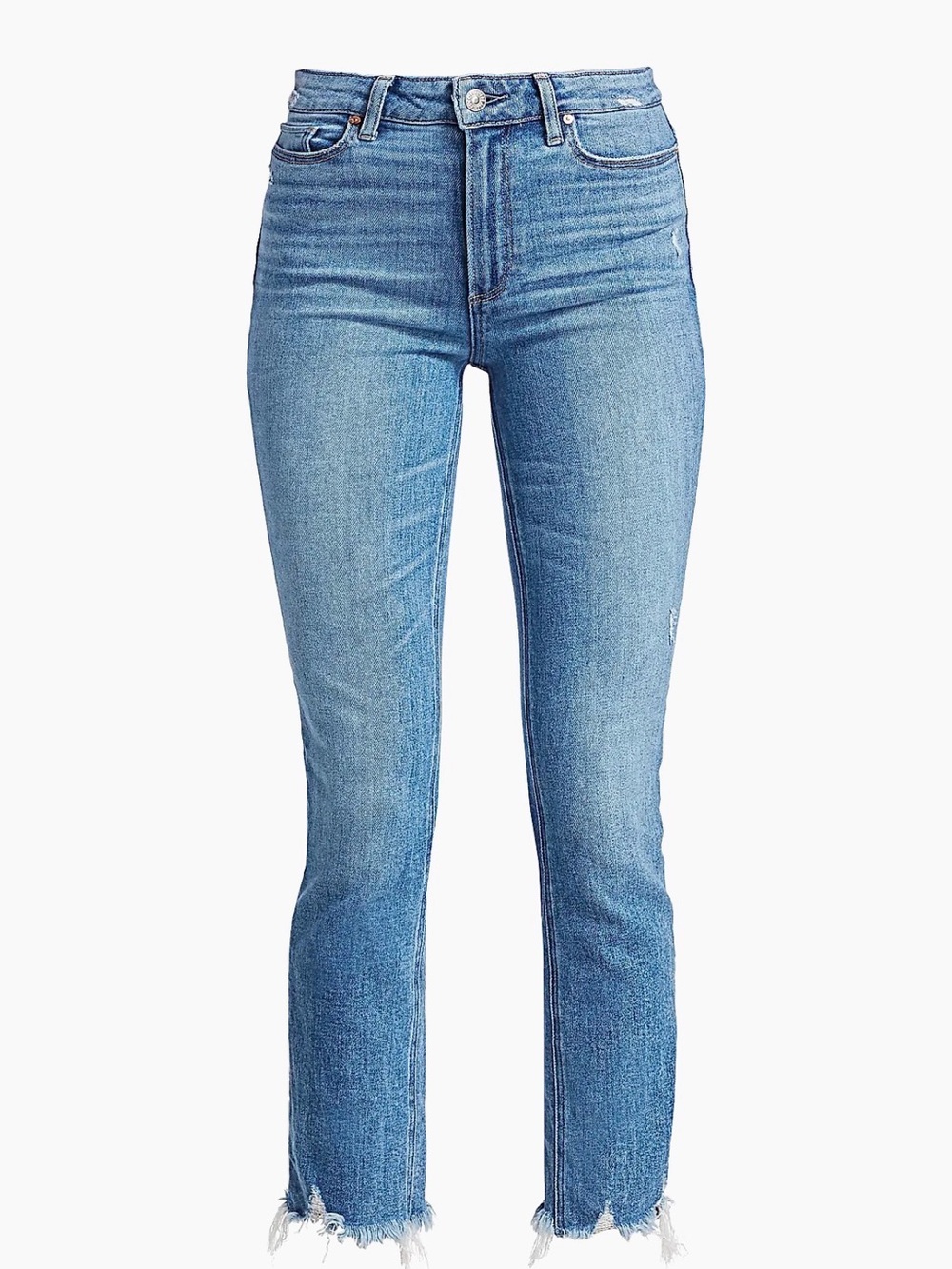 PAIGE Indigo High-Rise Straight Leg Jeans Raw Hem 27